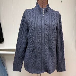 Vintage Luxury Wool Angora Blend Cable Knit Zip-Front Cardigan Sweater Size XL